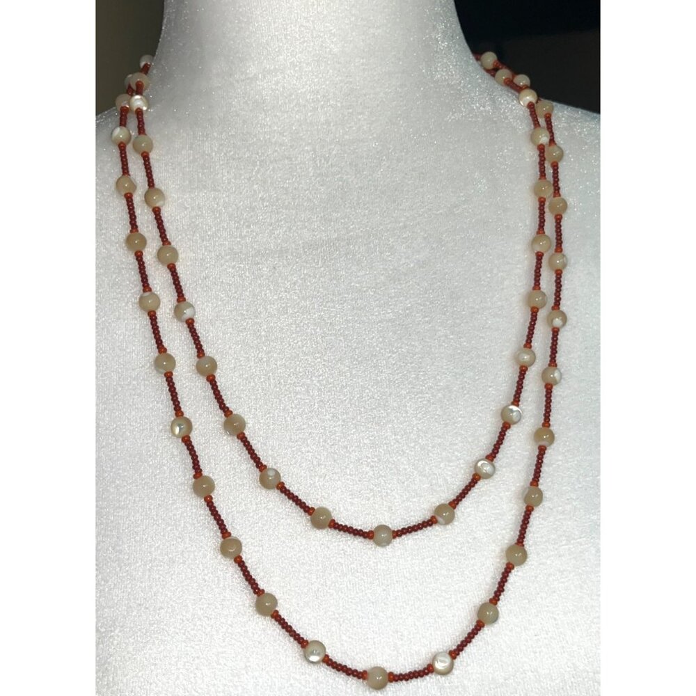 Boho Bead Necklace Long Red Pearlescent Earrings Bundle Fall Accessories Jewelry - Picture 3 of 11